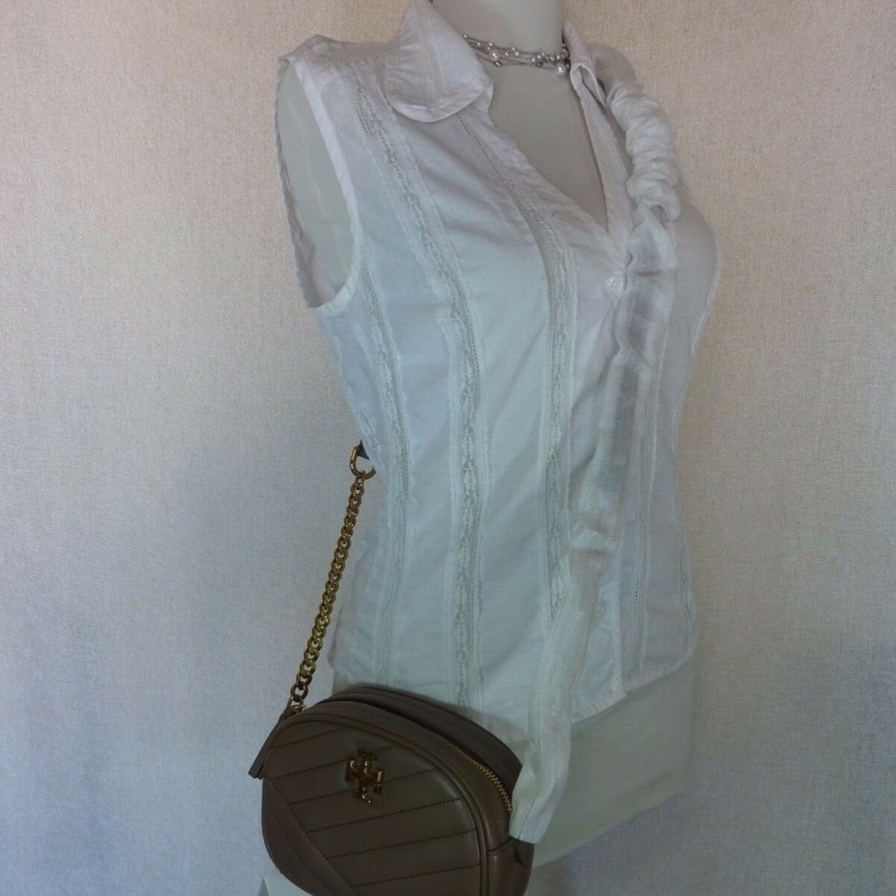 NEW Tory Burch Kira Chevron Classic Taupe Small Camera Bag/Crossbody Bag - Picture 12 of 15